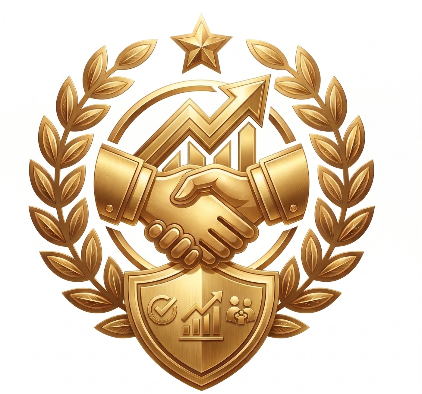 Gold handshake and laurel emblem